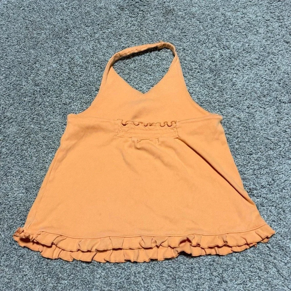 Gymboree Girls Size 6 Butterfly Halter Top Orange Ruffle Y2K Summer